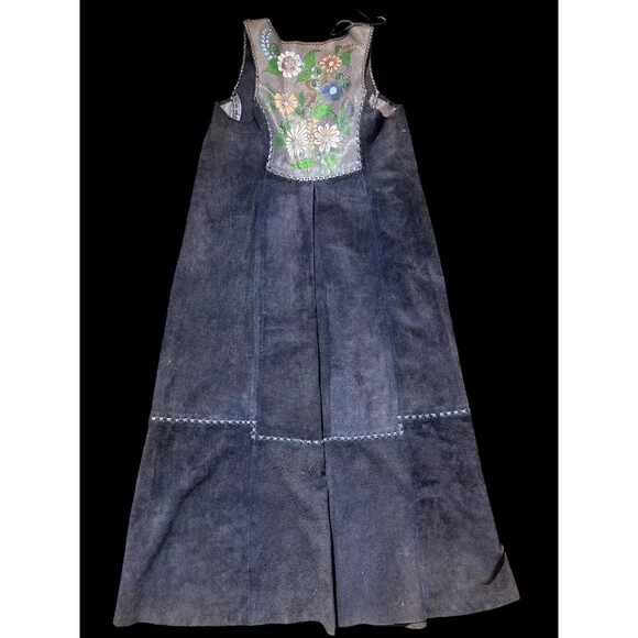 Vtg 70s Char Vest Duster Jacket Hand painted Floral Flower Boho Hippie Hippy - Picture 8 of 16